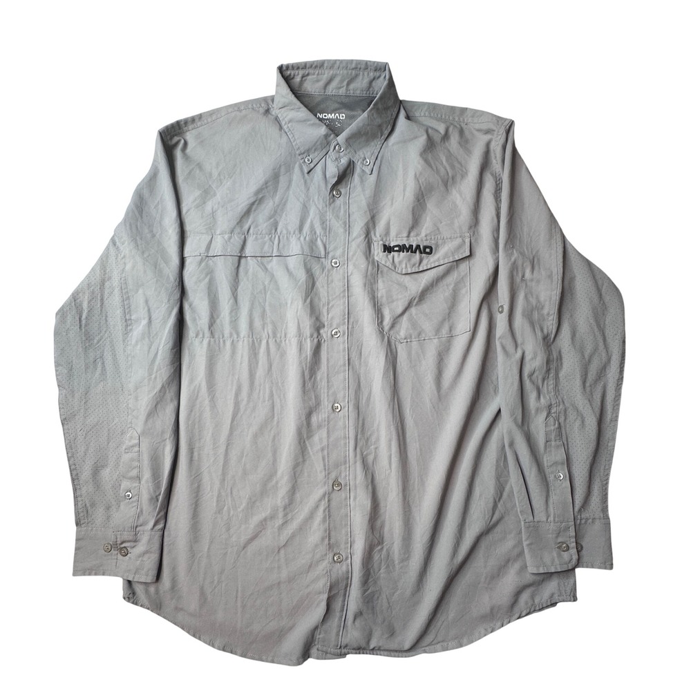 Nomad Fishing Shirt Mens XL Gray Long Sleeve Button Down Vented Performance Snag